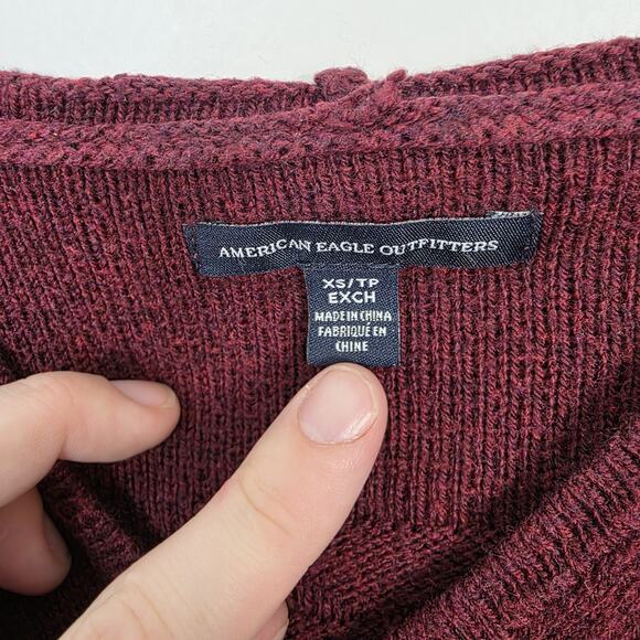 American Eagle Maroon Wool Blend Comfy Outdoor Hooded Pullover Sweater Size XS - Picture 3 of 8